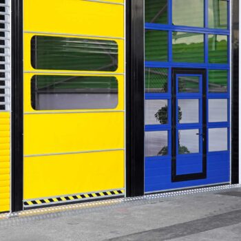 Tall doors at distribution warehouse building