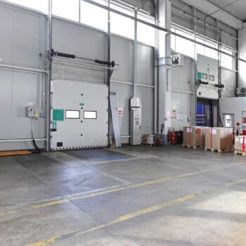 Cargo loading door in distribution warehouse